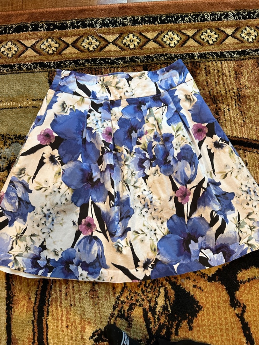 Floral A-Line Skirt in Blue and White